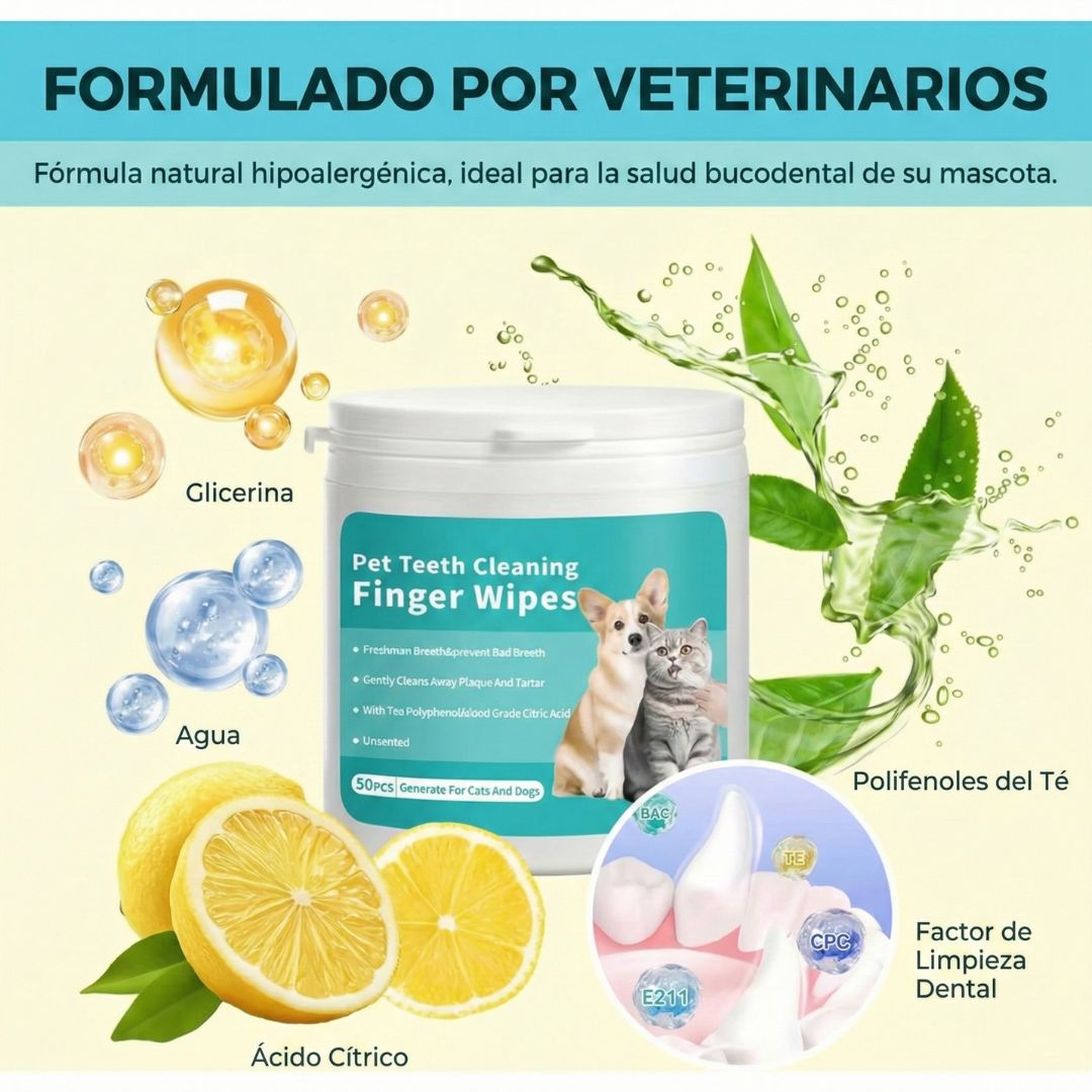 Toallitas Dentales Limpieza Mascotas (50 Unidades)