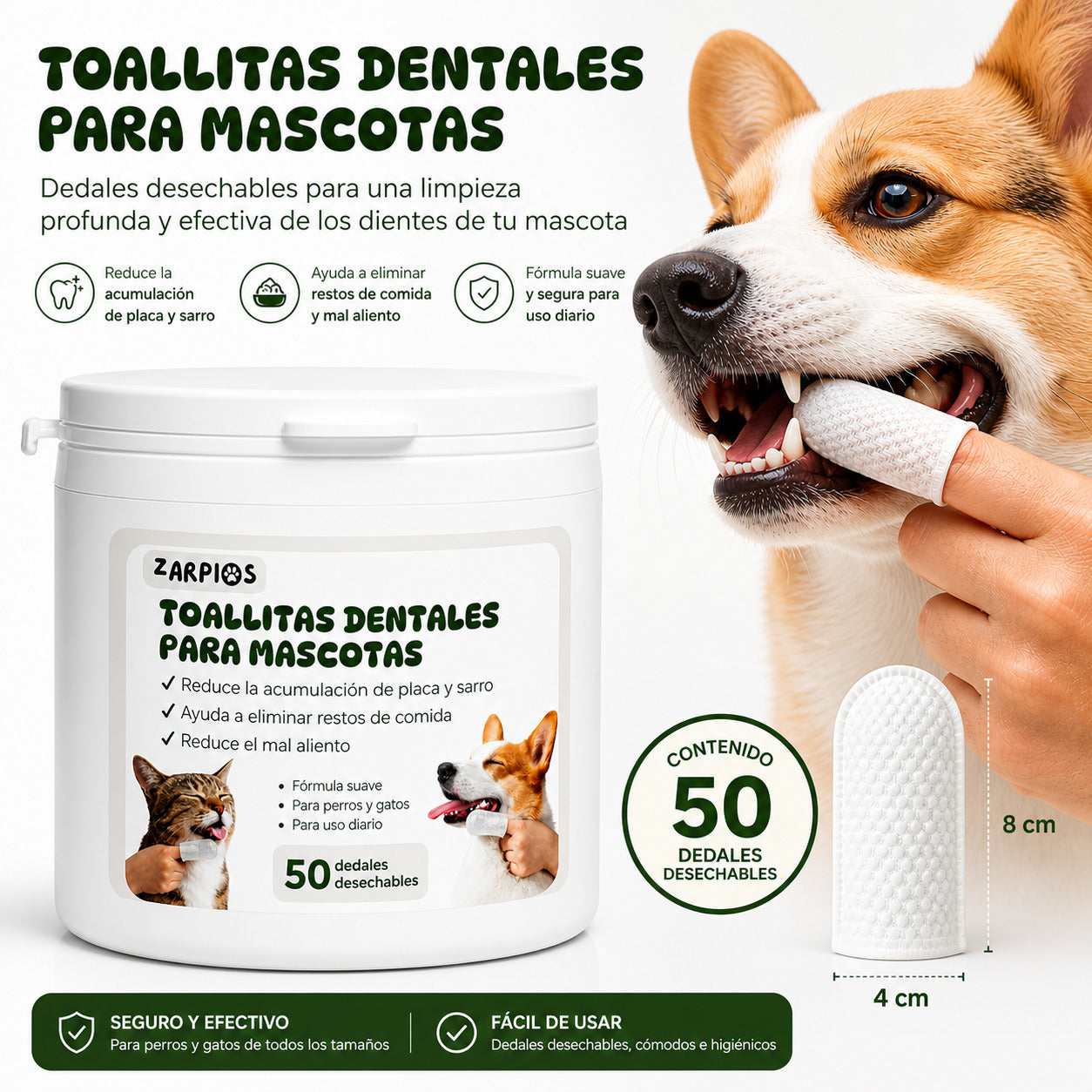 Toallitas Dentales Limpieza Mascotas (50 Ud)