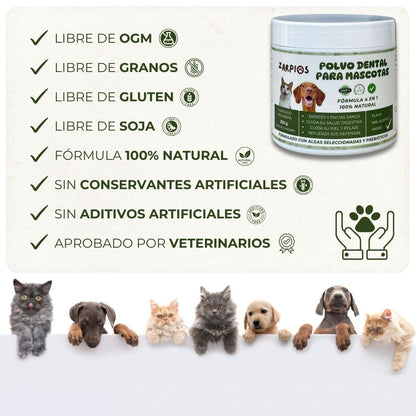 Polvo Dental Natural 4 en 1 para Perros y Gatos − 200 g
