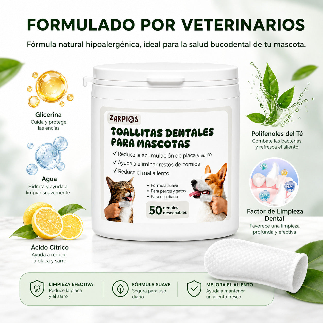 Toallitas Dentales Limpieza Mascotas (50 Ud)
